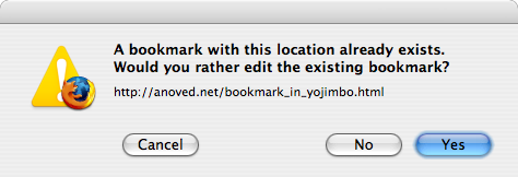 Duplicate bookmark warning