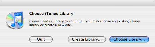 Screenshot: Choose iTunes Library dialog