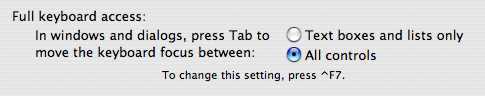 Keyboard and Mouse - Keyboard Shortcuts - Full Keyboard Access screenshot