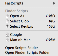 Screenshot: Example FastScripts menu contents