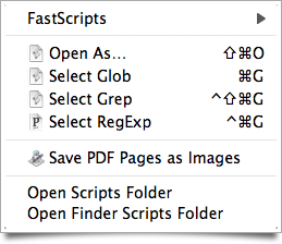 My FastScripts menu, as it appears in the Finder.