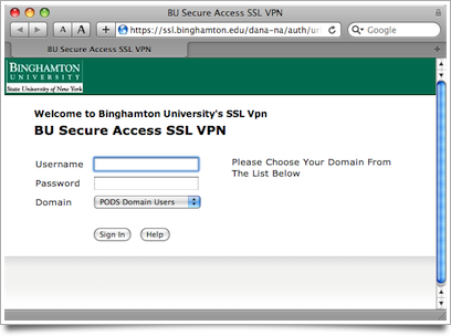 Signing in to ssl.binghamton.edu. Select the PODS domain.