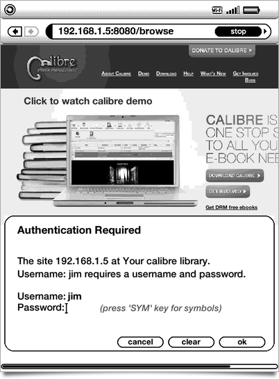 calibre server login