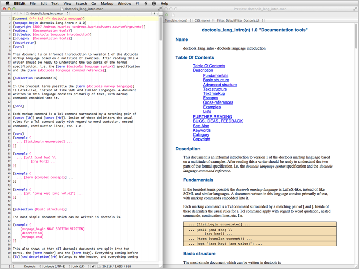 Doctools syntax highlighting and preview filter screenshot