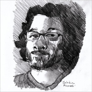 Portrait sketch of Saladin Ahmed