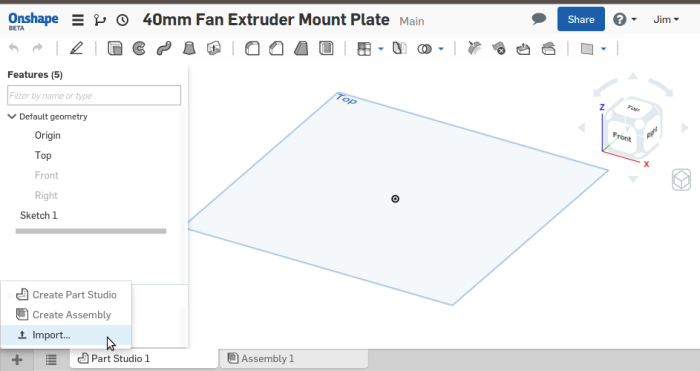 Screenshot-40mm Fan Extruder Mount Plate - Onshape - Google Chrome