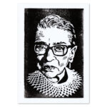Relief print portrait of Ruth Bader Ginsburg