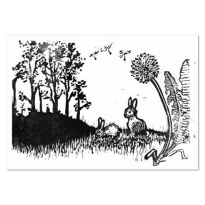 Relief print illustration of rabbits